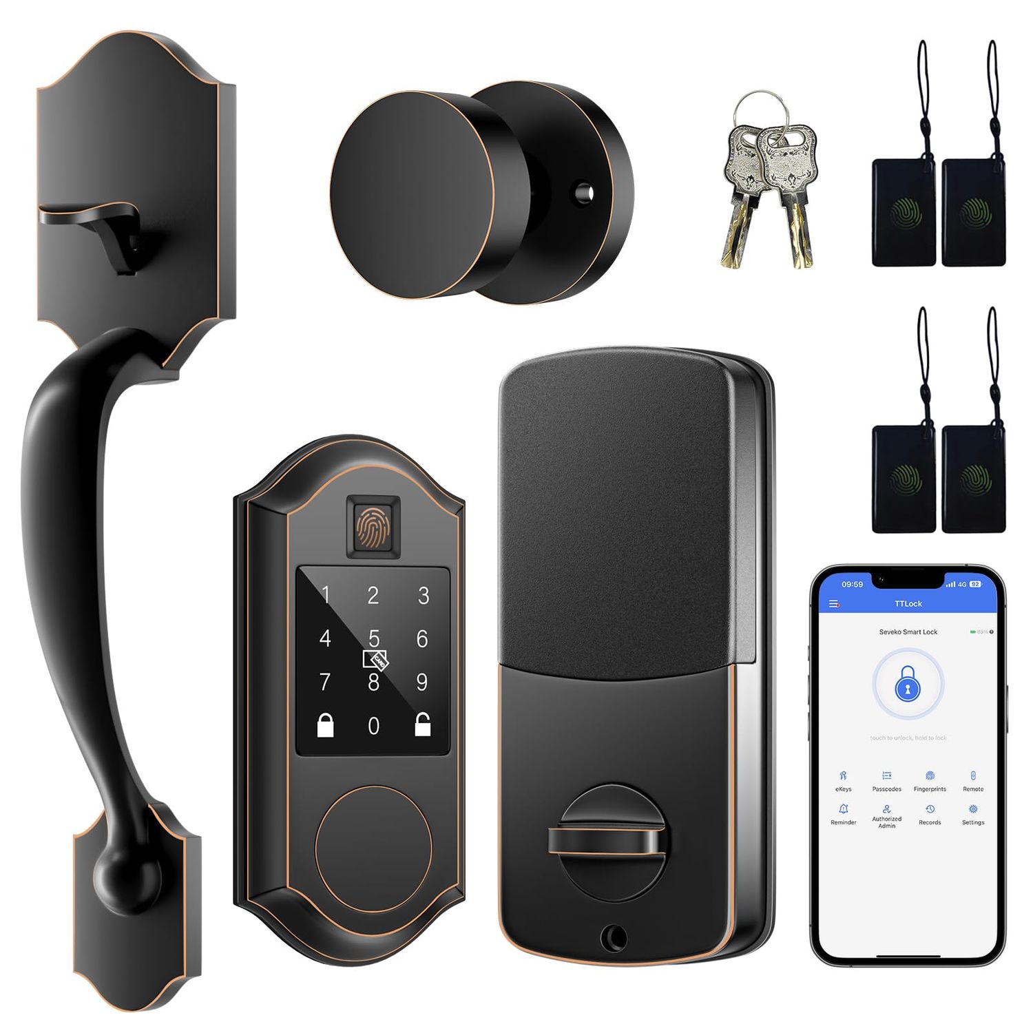 Smart Door Lock Set, Fingerprint Keyless Entry with Interior Knob, Front Set with Keypad and Deadbolt, Locks for Do