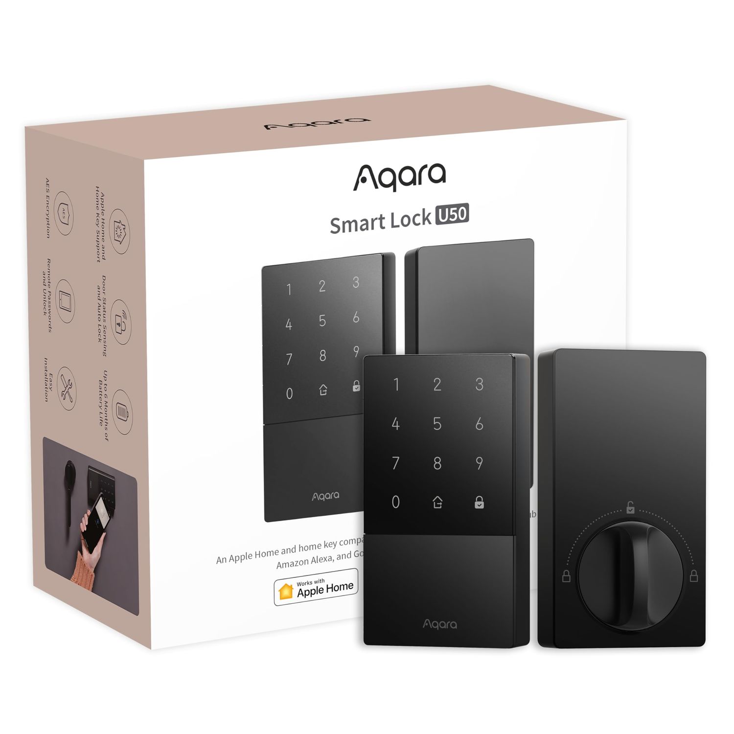 Aqara Smart Lock U50, Keyless Entry Door with Apple Home Key, Bluetooth Deadbolt Lock, App Remote Control