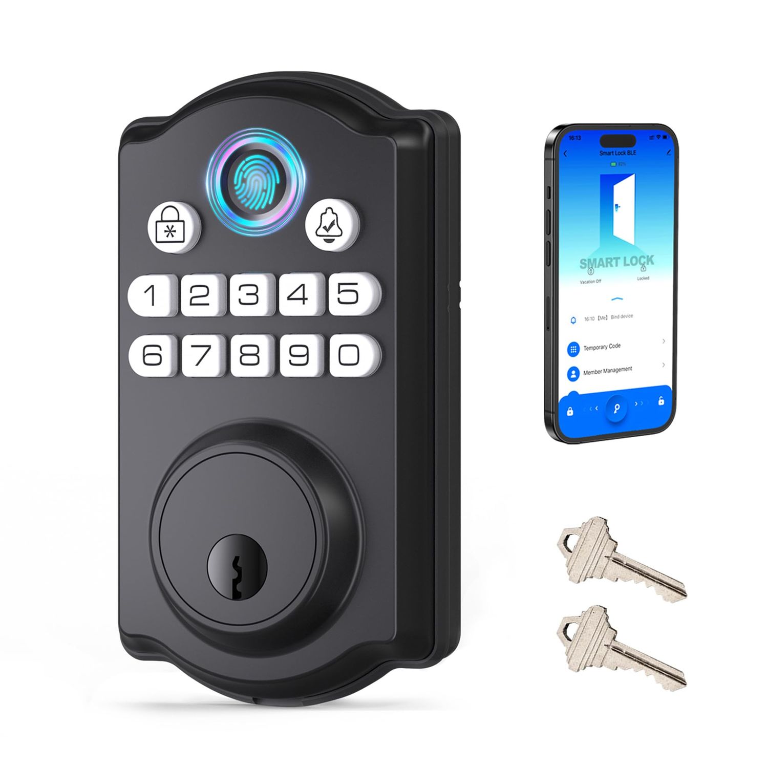 Keyless Entry Door Lock - Fingerprint Locks with App Control Smart Deadbolt for Front Doors Biometric Security, Auto-Lock&amp;One-Touch-Lock,