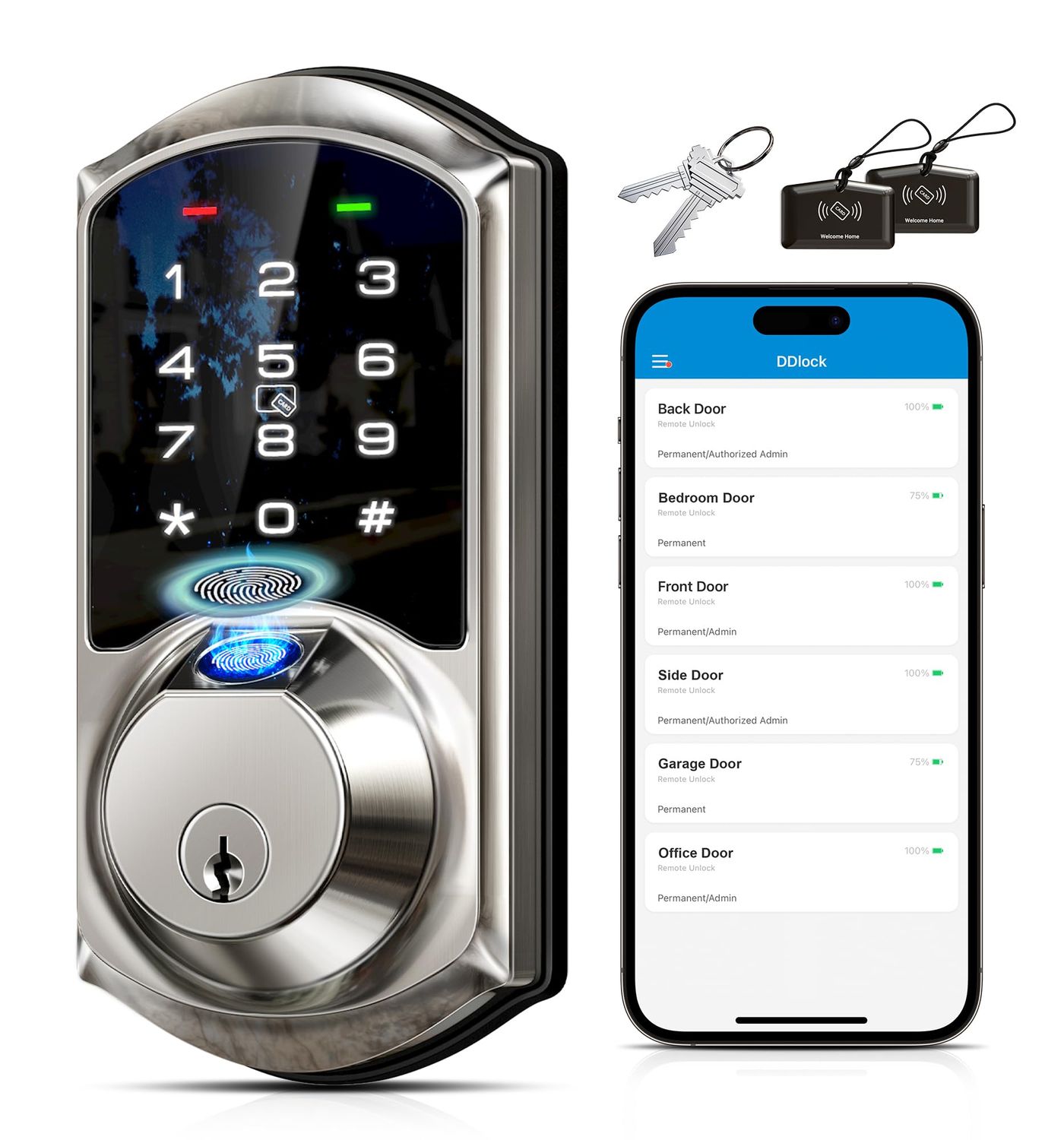 Veise VE07 Fingerprint Smart Door Lock, 7-in-1 Keyless Entry Deadbolt with App Control, Electronic Digital Touchscreen Keypad, Biometric Lock