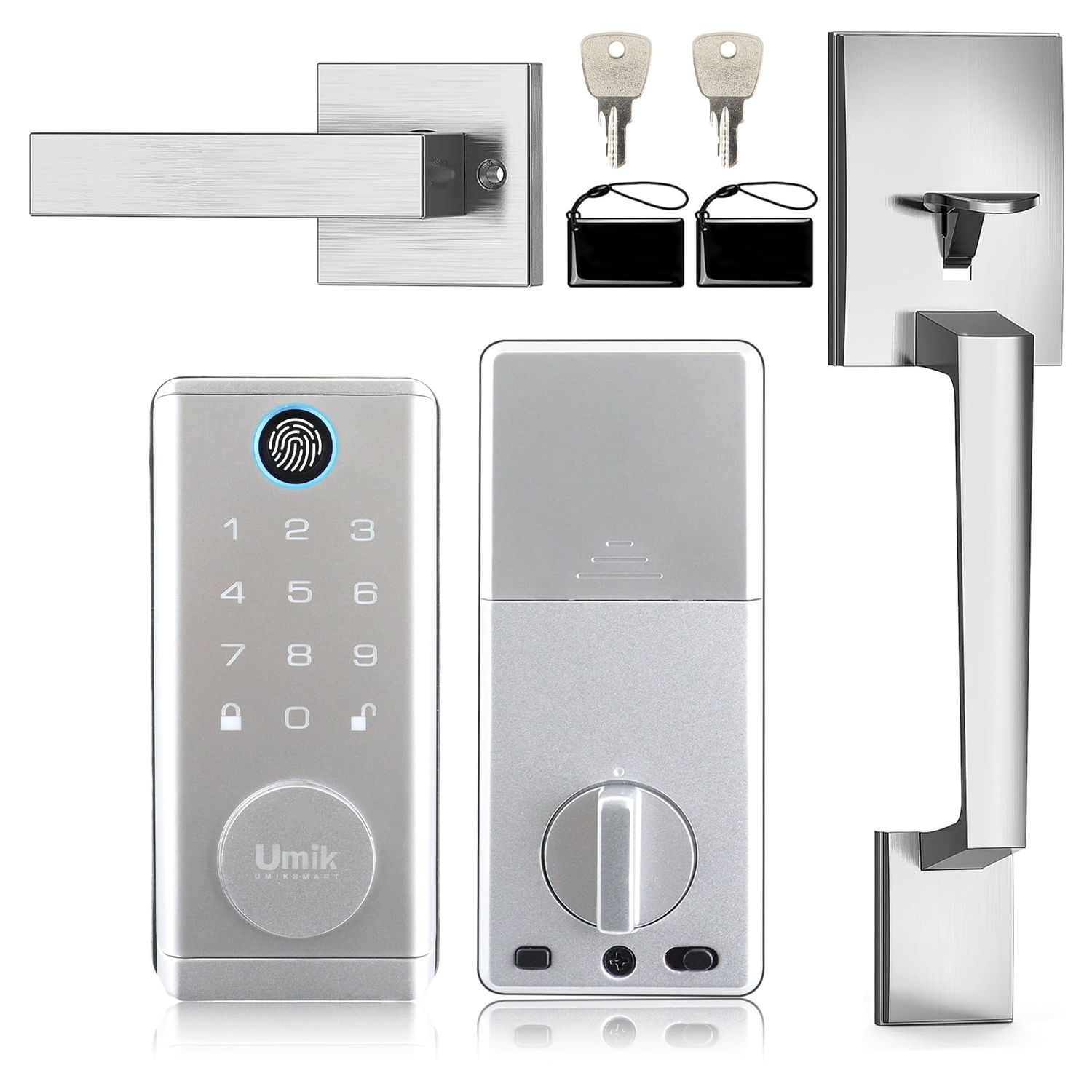 UMIKSMART Smart Door Lock with Handle 7 in 1 Keyless Entry Fingerprint with Keypad IC Card Physical Key Tuya App Bluetooth Auto-Lock IP65