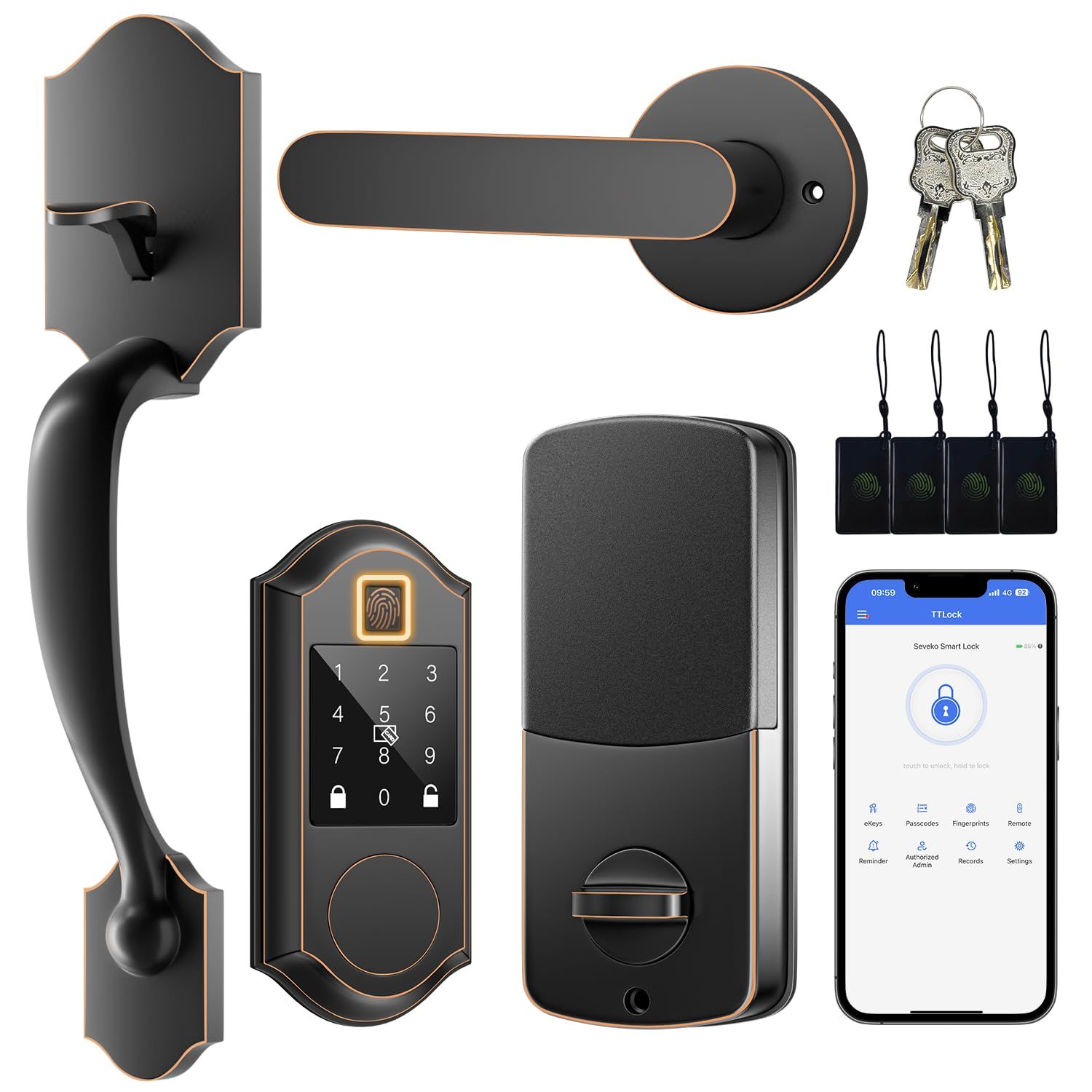 Fingerprint Smart Front Door Lock Set, Keyless Entry with Handle, Locks, Handle with Keypad and Deadbolt