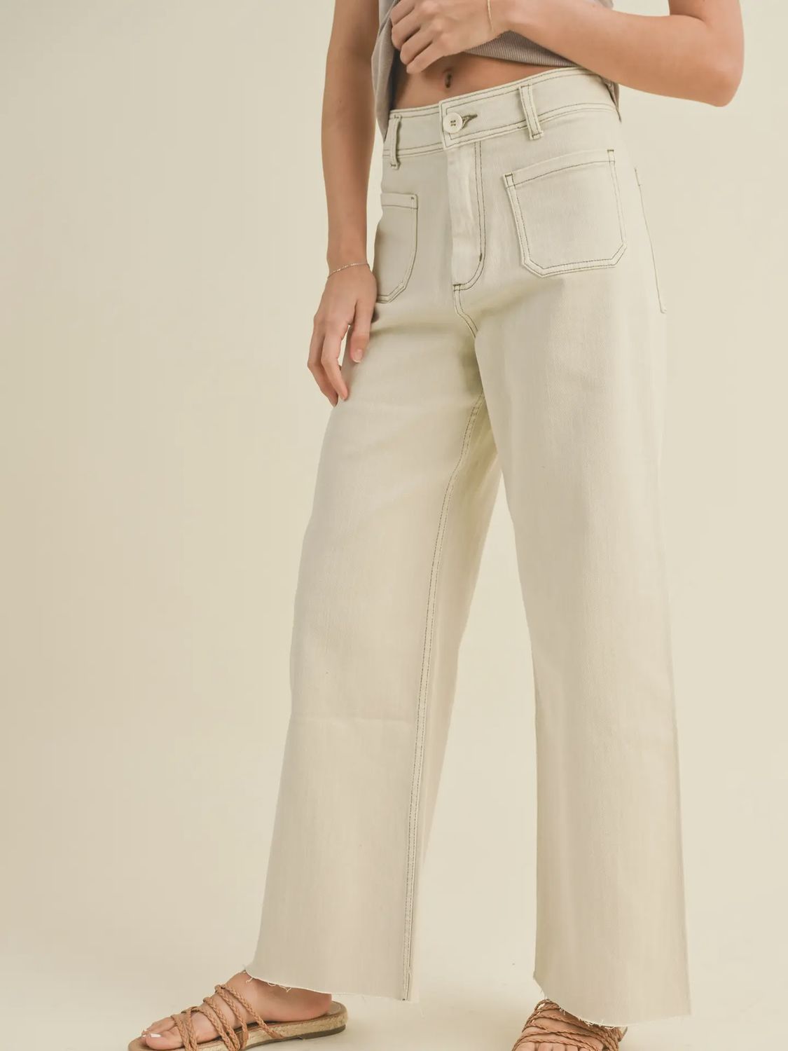 Washed Beige Front Pocket Pants