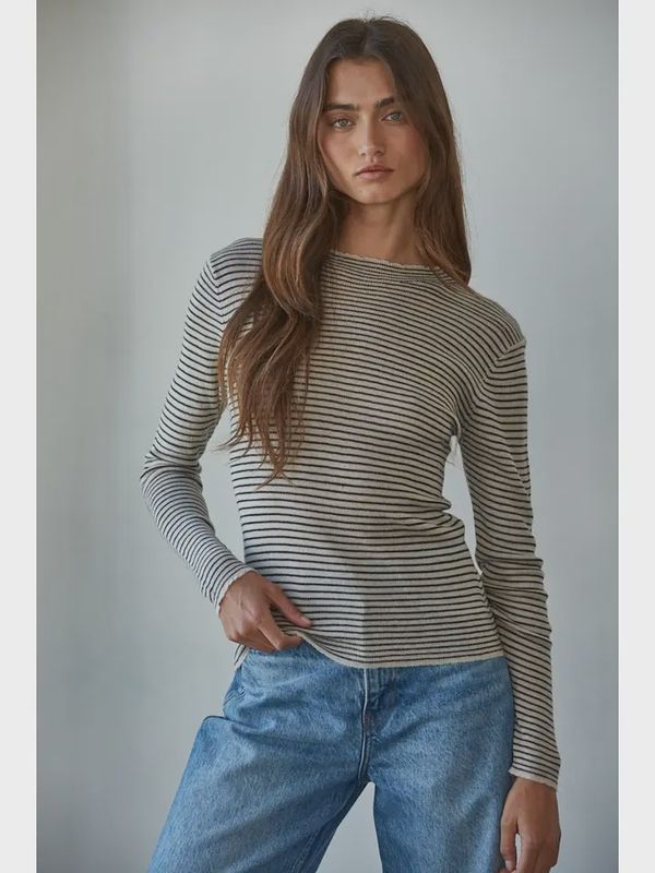 Striped Knit Mock Neck Top