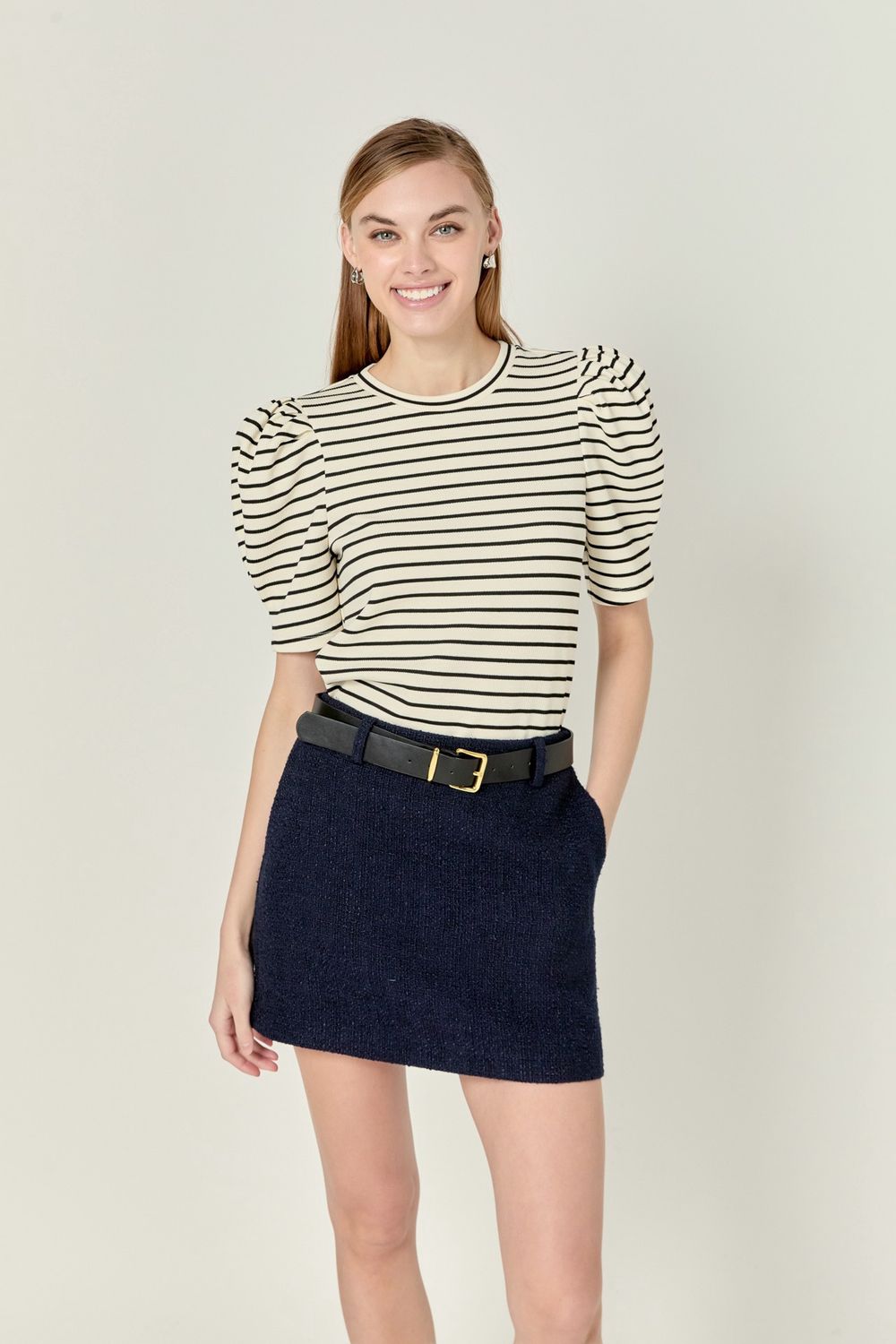 Cream/Black Puff Sleeve Top