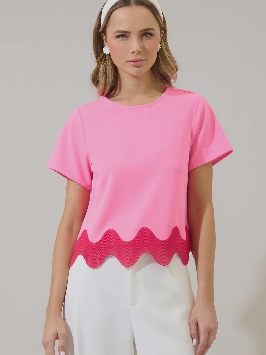 Neon pink wave crop top