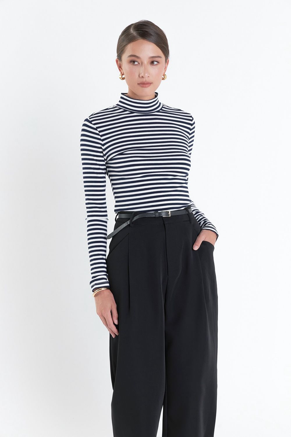 Stripe Navy Turtle Neck