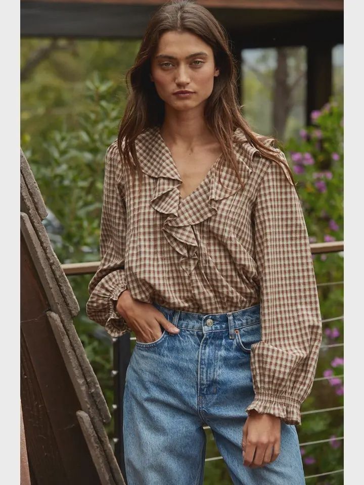 Brown Gingham Top