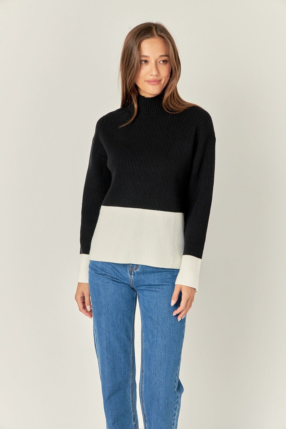 Bicolor High Collar Sweater