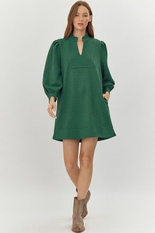 Hunter Green Split Neck Dress