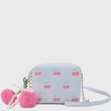 Cherry Embroidered Crossbody Bag with Charm
