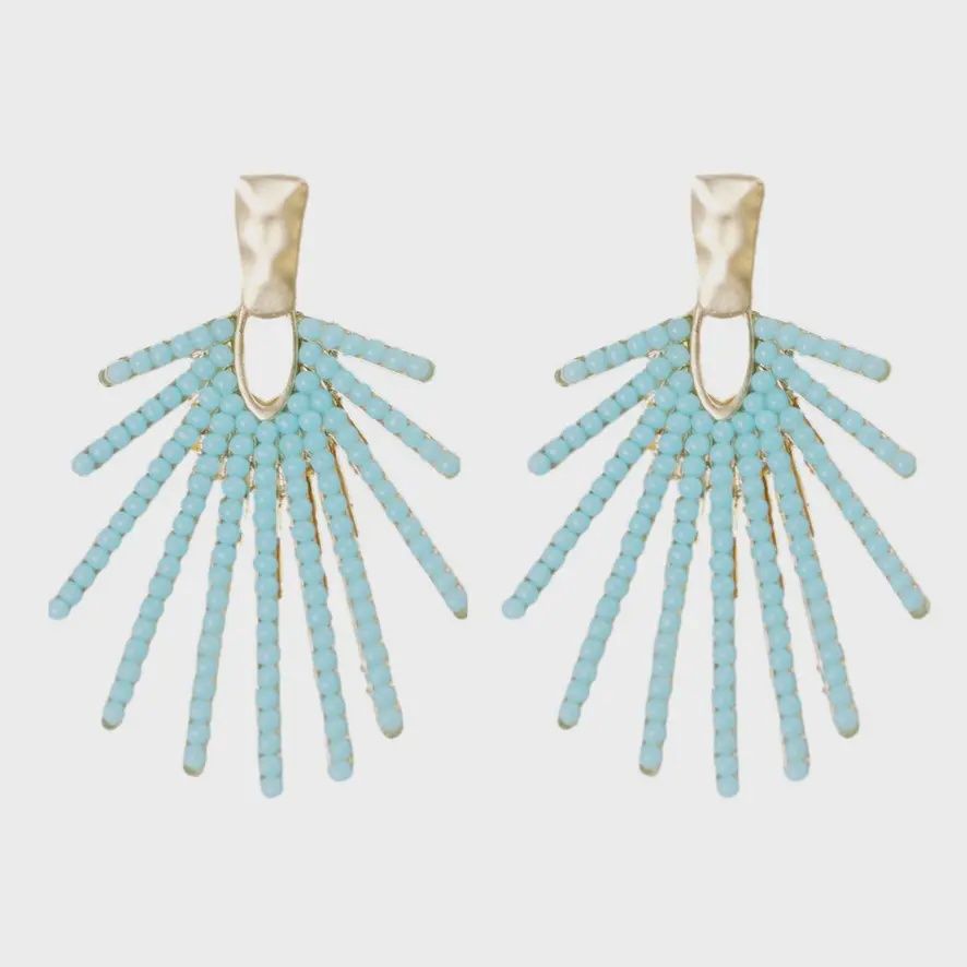 Light Turquoise Sunburst Statement Drop Earrings