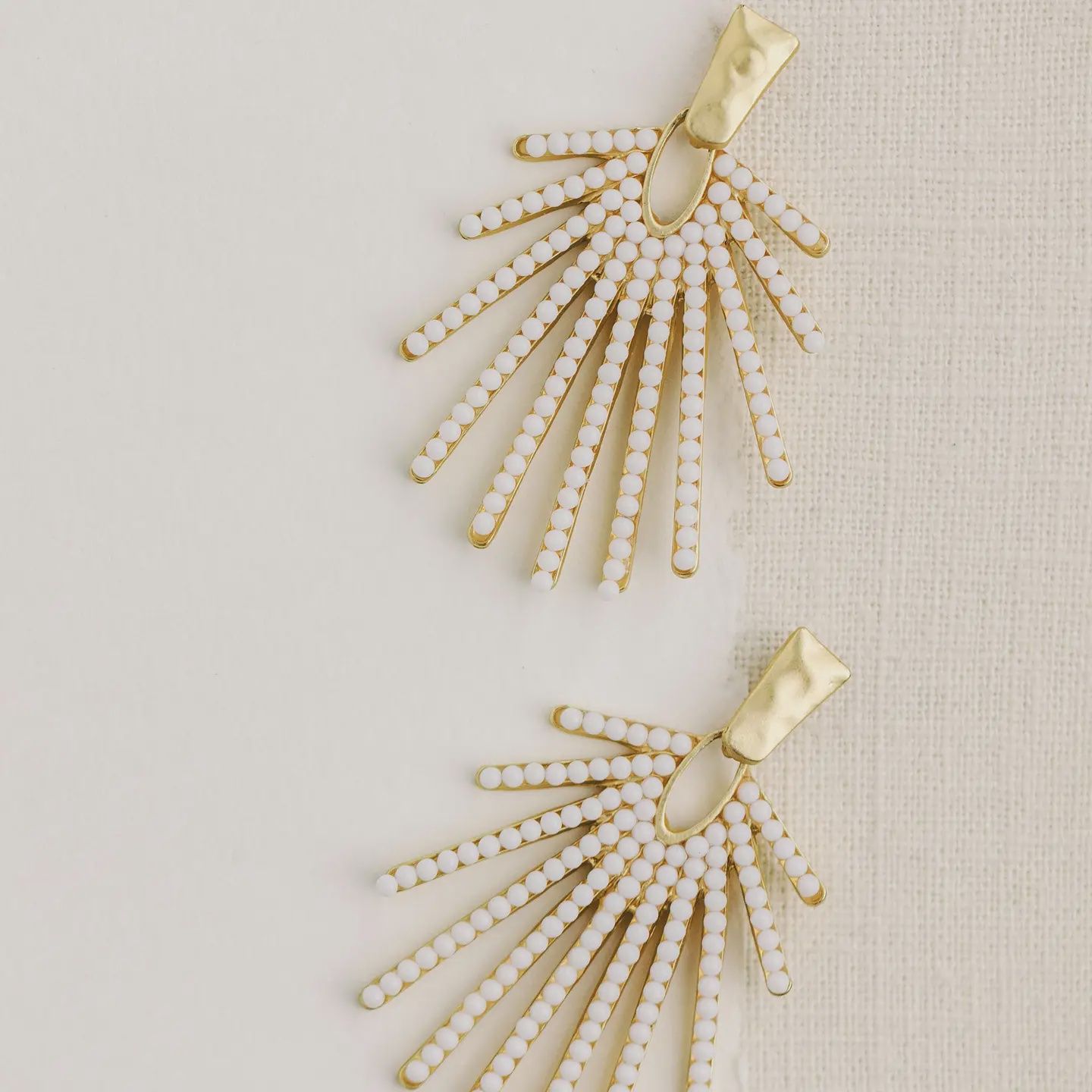White Sunburst Statement Drop Earrings