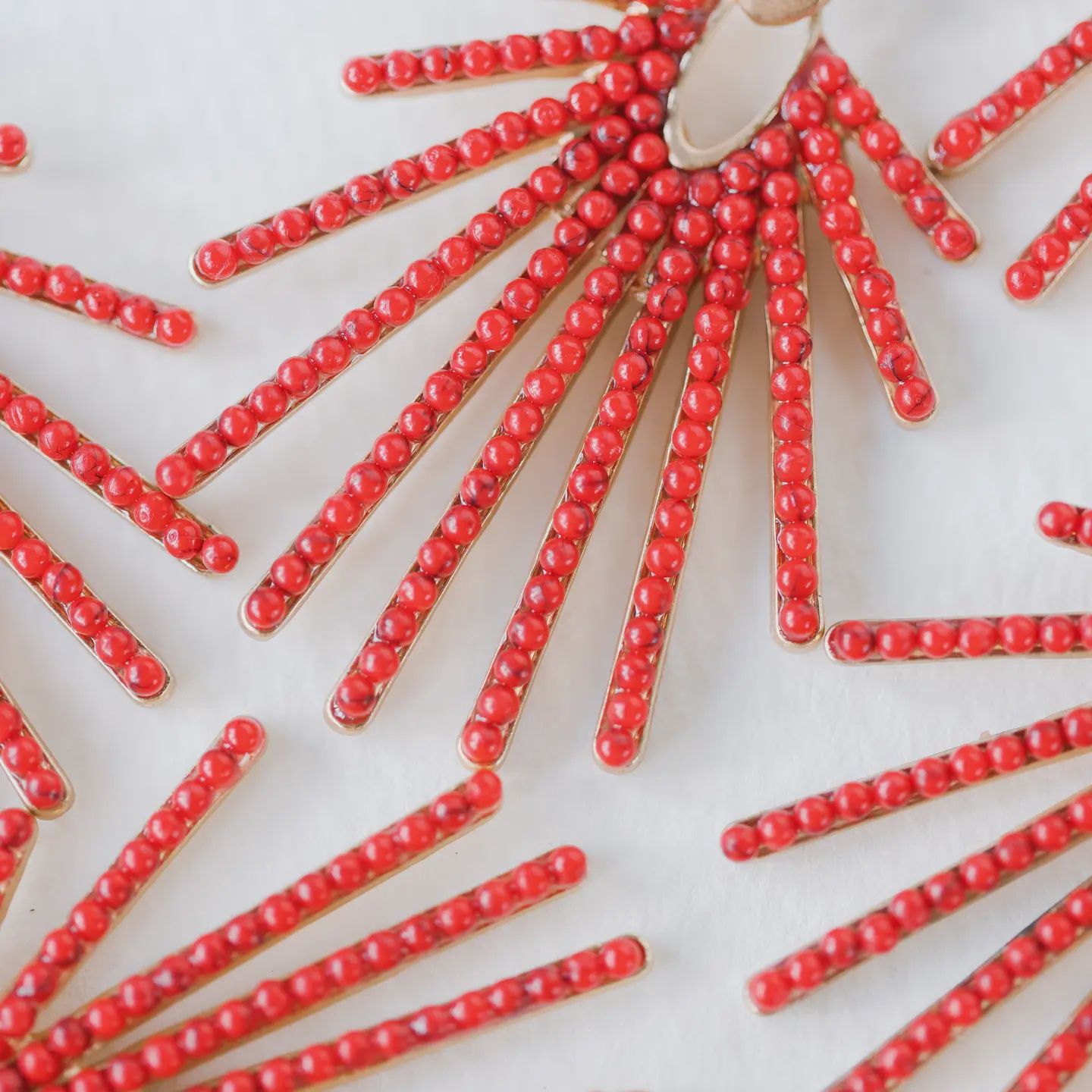 Red Sunburst Statement Drop Earrings