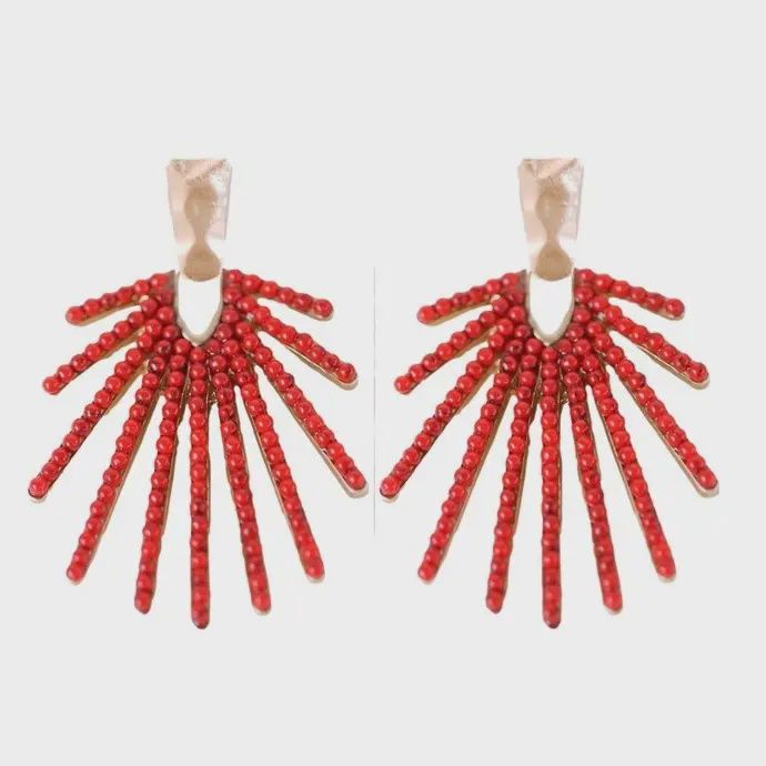 Red Sunburst Statement Drop Earrings