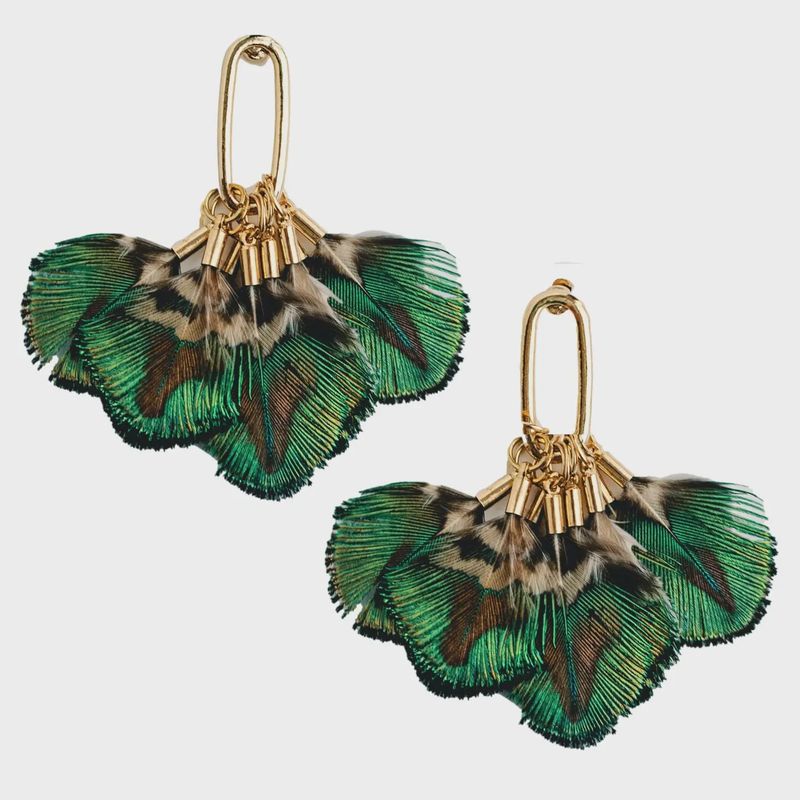 Mallard Fall Feather Tassel Statement Earrings