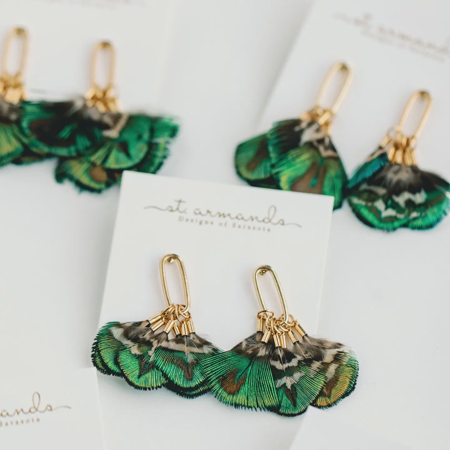 Mallard Fall Feather Tassel Statement Earrings