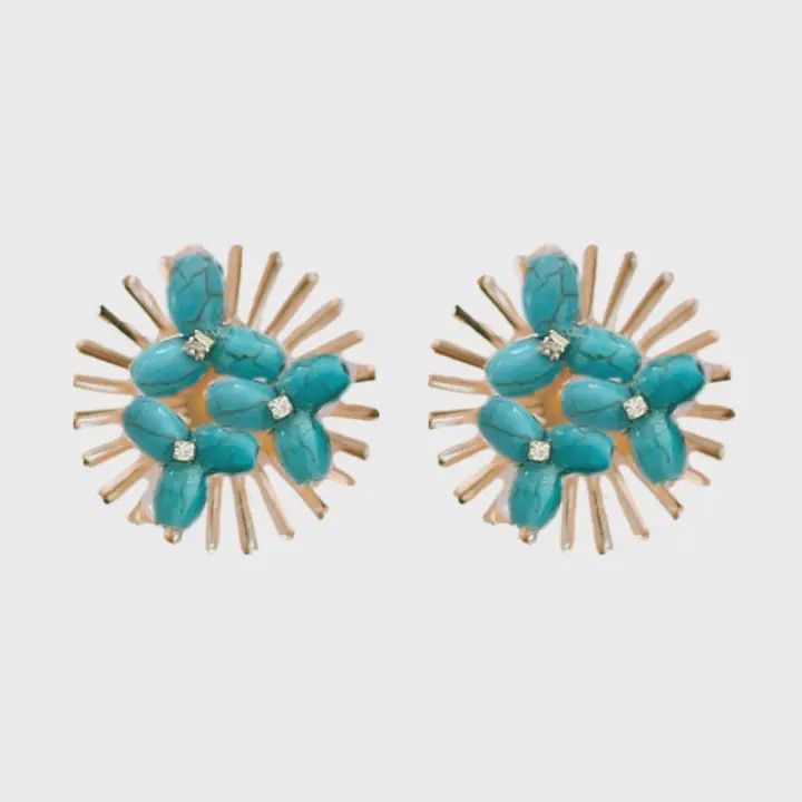 Turquoise Sunburst Statement Stud Earrings