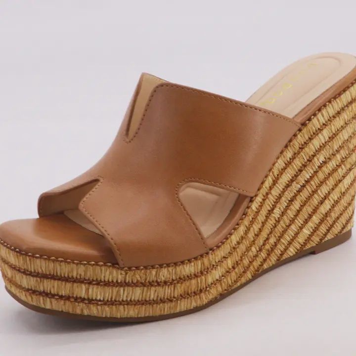 Raffia Braided Wedge Heel Slide Sandal