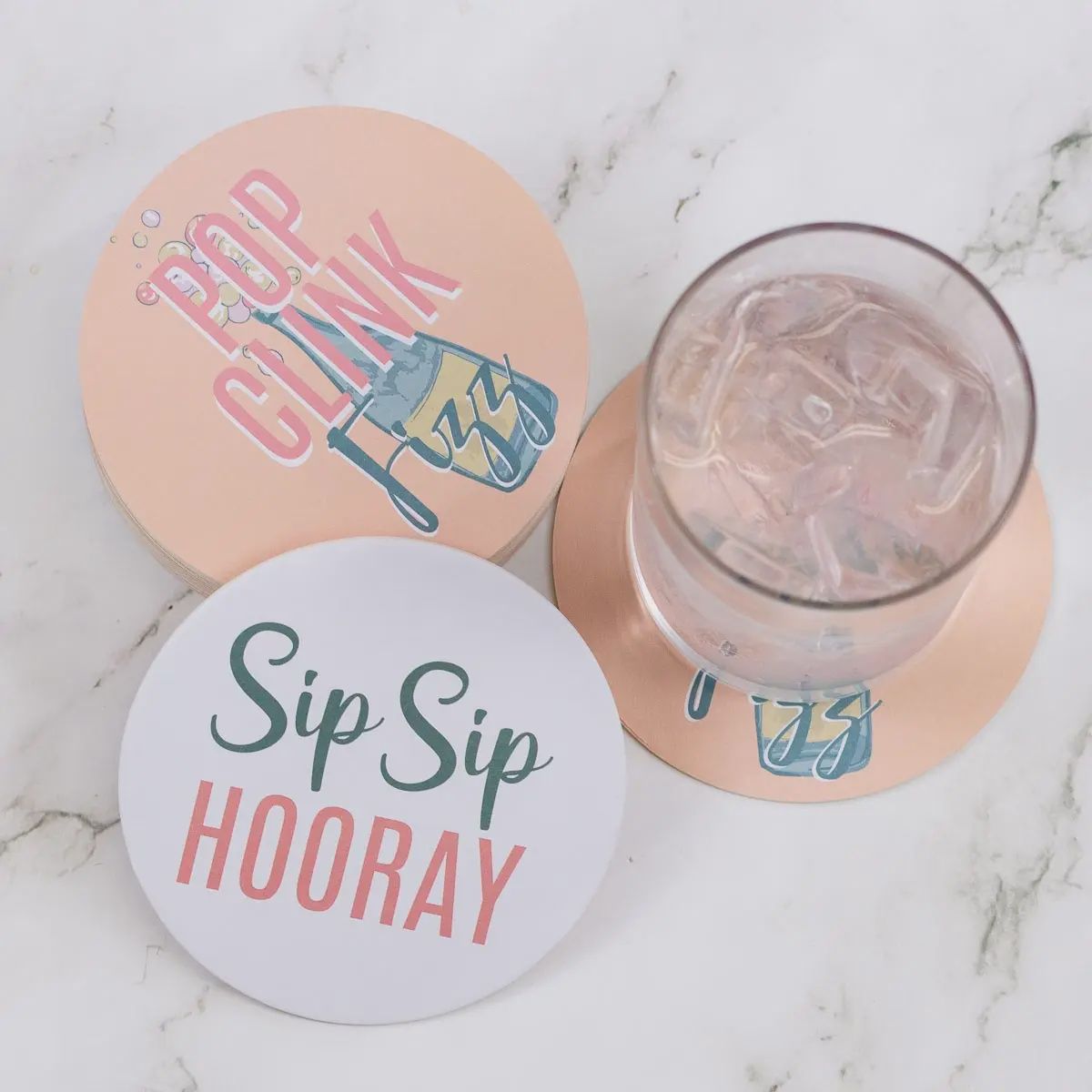 Champagne Reversible Paper Coasters 4x4 Set of 20