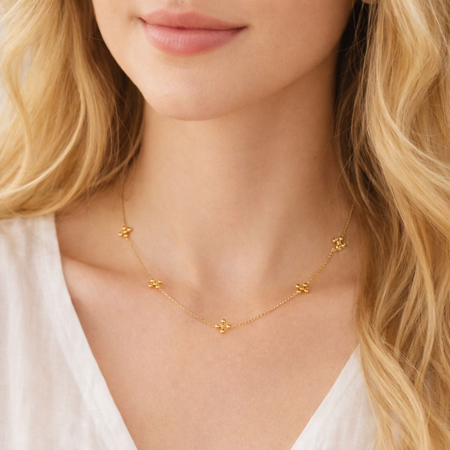 Dot Dot Golden Cross Necklace - Water &amp; Tarnish Resistant