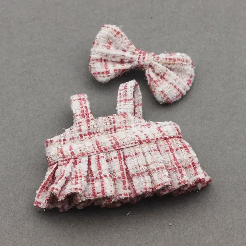 Color: green - 17cm Labubu Handmade Custom Gorgeous Doll Clothing Pink Striped Sweater with Fur Hat and Cup Pendant for Stylish Accessories