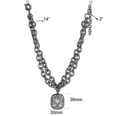 TIN Cobalt Black Brass Necklace with AAA Grade CZ  in Clear