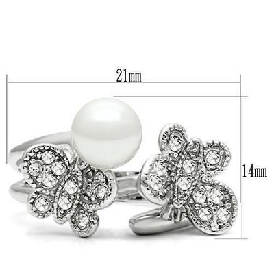 Rhodium Brass Ring with Synthetic Pearl in White