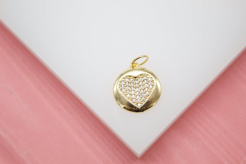 18K Gold Filled Heart Pendant Love Charm With CZ Stones