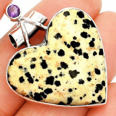 Heart - Natural Dalmatian &amp; Amethyst Pendant P-1159 SDP149669