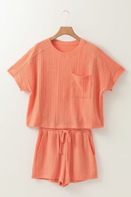 Rylie Textured Patched Pocket Drawstring Shorts Set