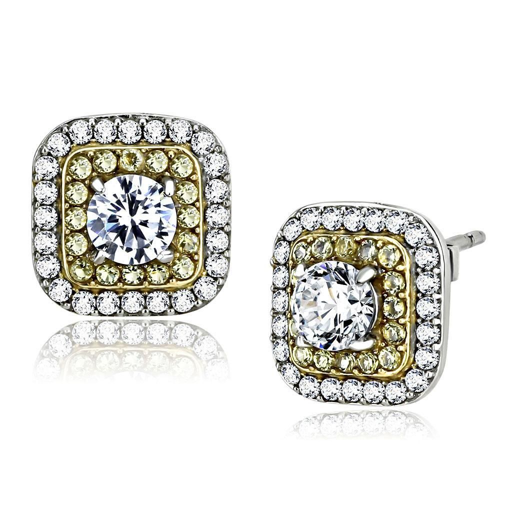 DA220 - Two-Tone IP Gold (Ion Plating) Stainless Steel Earrings with AAA Grade CZ  in Clear