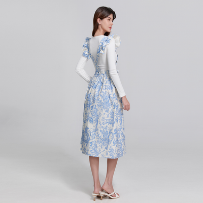 French Toile de Jouy Premium Cotton Apron with Royal Embroidery