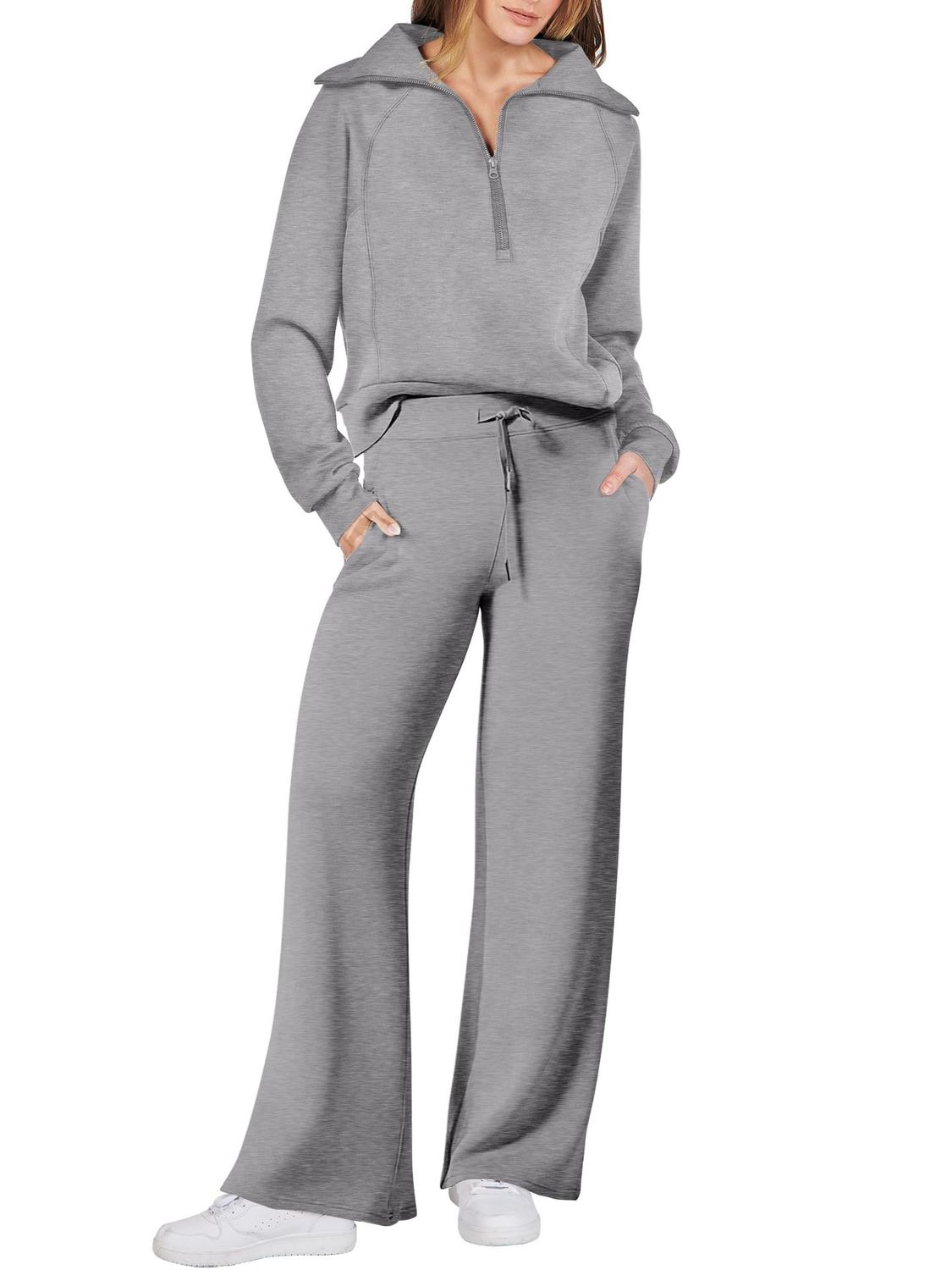 Loungewear Sets Quarter Zip Pullover Sweatshirts With Wide Leg Sweatpants Womens 2 Piece Sweatsuits