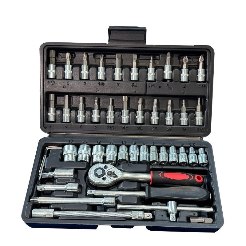 46pcs Carbon Steel Auto Repair Tool Box Hand Tools for Off-Road Motorcycle Complete Ratchet  Sockets Parts