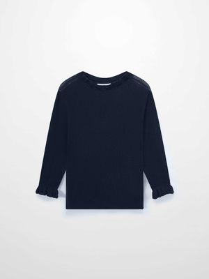 Ruffle Sweater-Navy