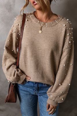 Elliot Pearled Drop Shoulder Round Neck Sweater