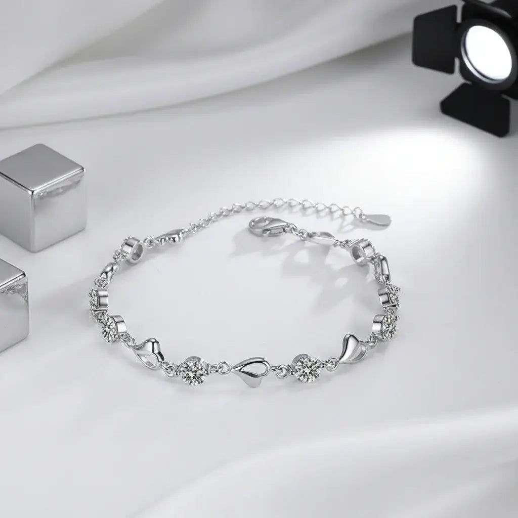 Heart moissanite bracelet Silver White Heart Elegant Charm Party Gifts