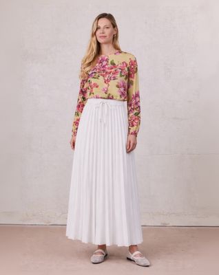 Elastic Waist Micro Pleat Skirt-White