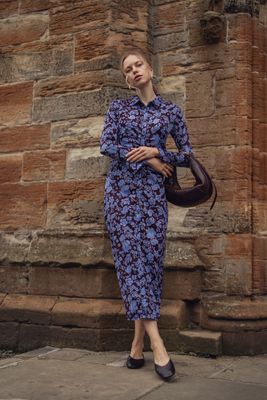 Front Shirred Shirtdress-Lilac Floral