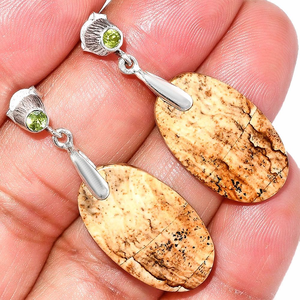 Natural Picture Jasper &amp; Peridot Earrings E-1120 SDE84606