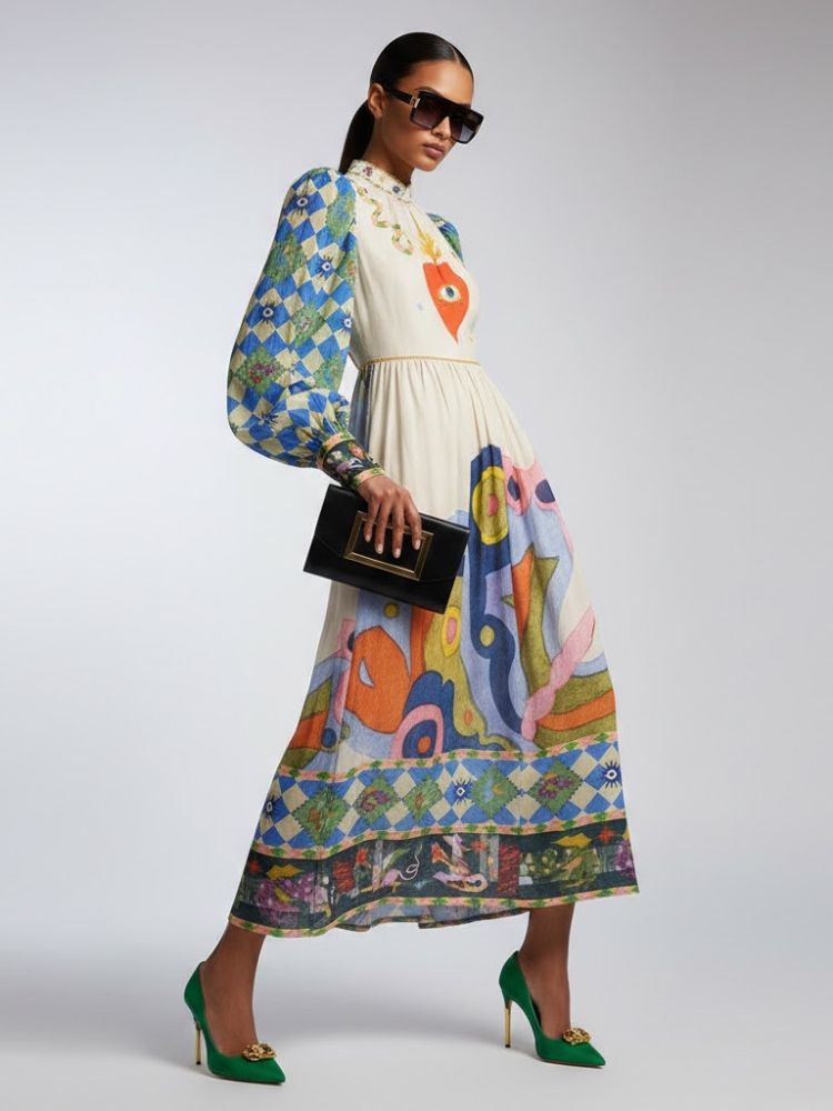 Maxi Dress New Collection BYMANYC ® New York • Mystical Illustration &amp; Harlequin Sleeves