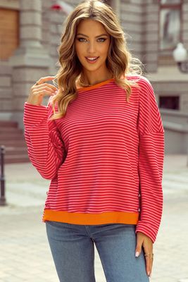 Camila Striped Side Buttons Drop Shoulder Top