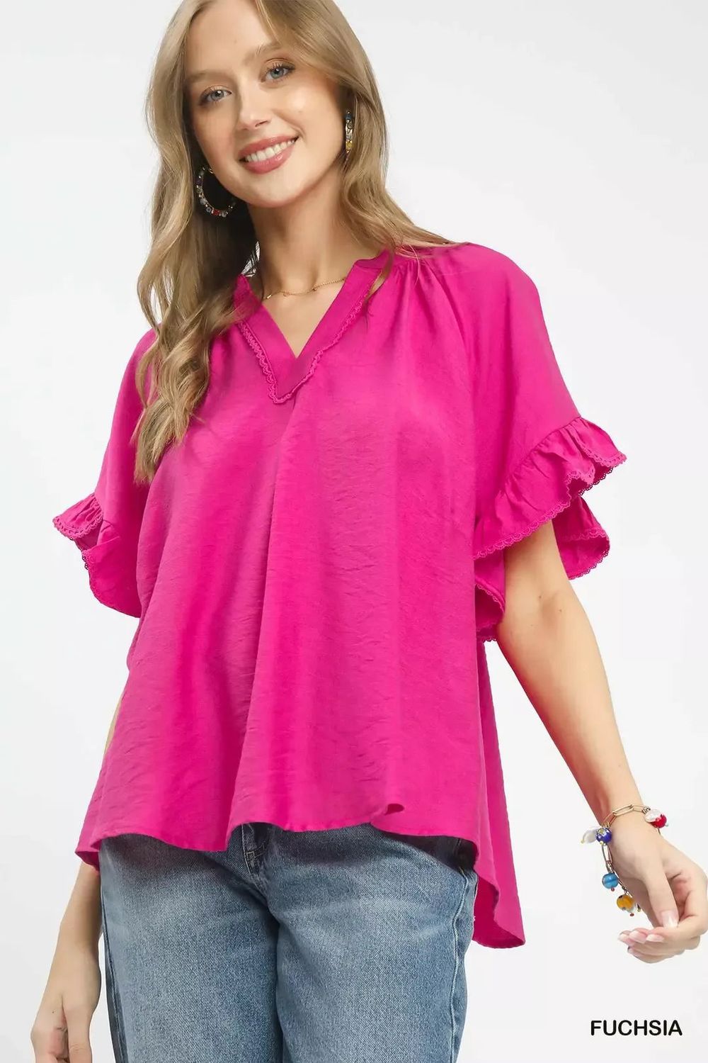 Umgee Ruffle Sleeve V-Neck Flutter Blouse