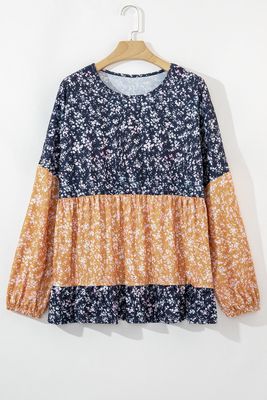 Cecilia Floral Ruffled Hem Round Neck Blouse