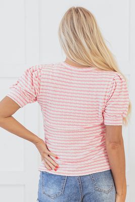 Dylan Stripe Textured Puff Sleeve Top