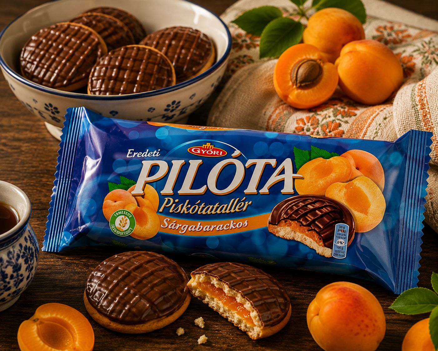 Győri Pilóta sponge biscuit with apricot filling and chocolate 147 g