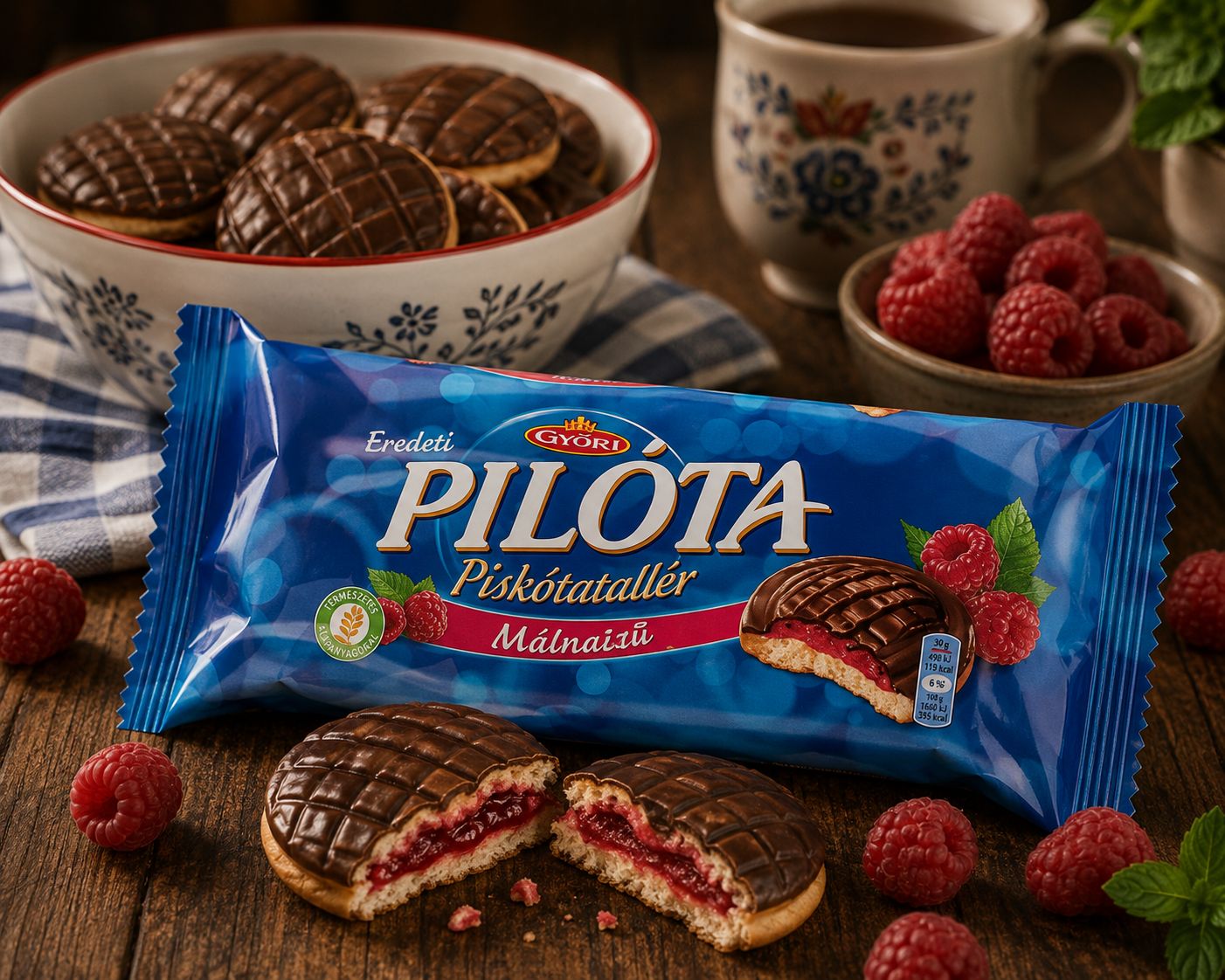 Győri Pilóta sponge biscuit with raspberry filling and chocolate 147 g