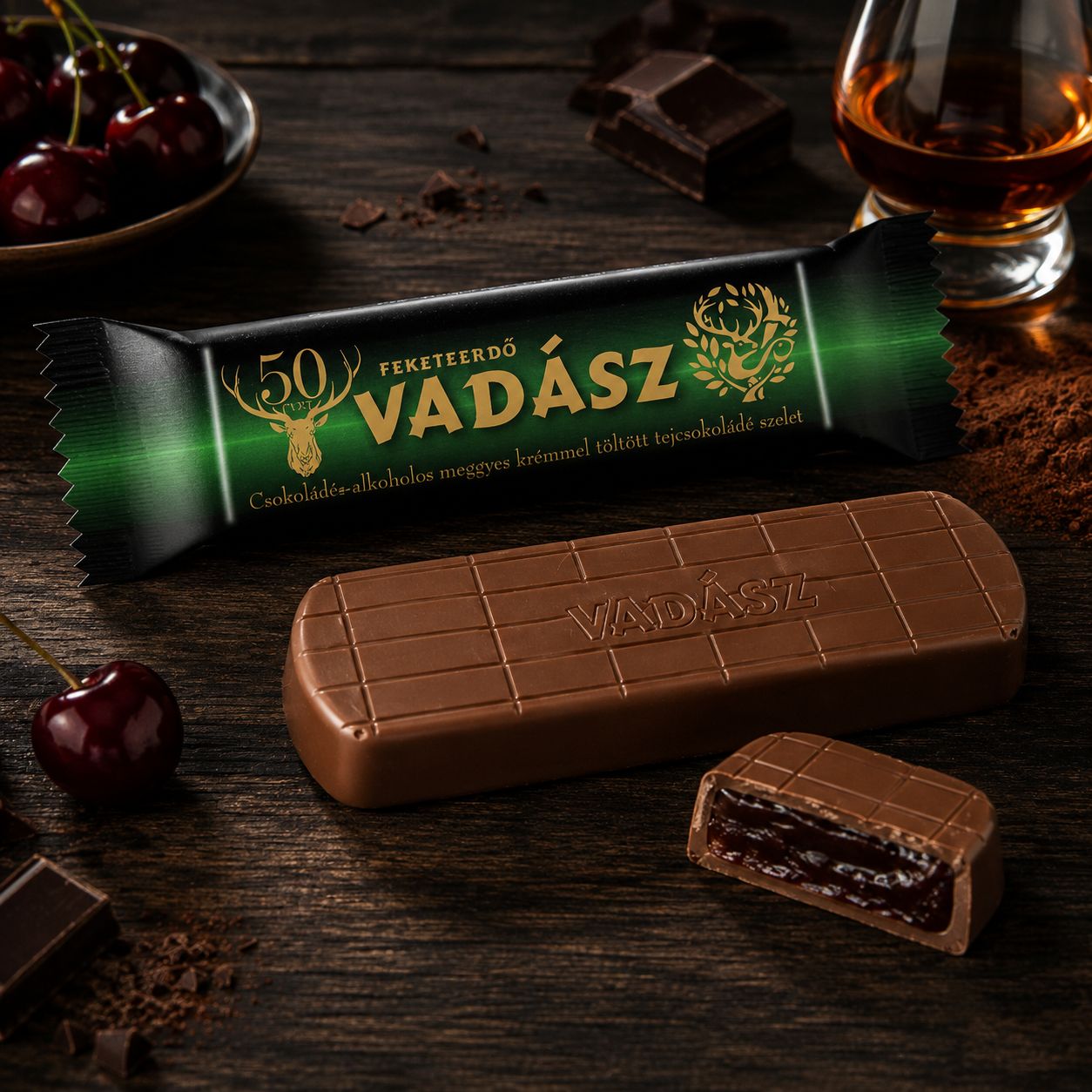 Vadász Black Forest milk chocolate bar with alcoholic cherry cream 25 g