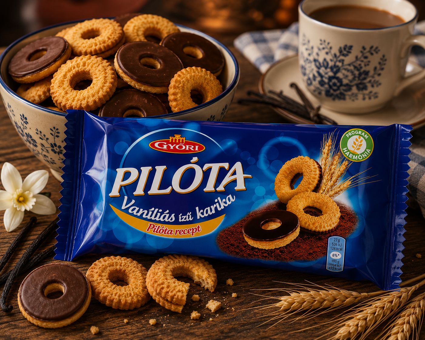 Győri Pilóta vanilla flavoured biscuit rings with chocolate 150 g